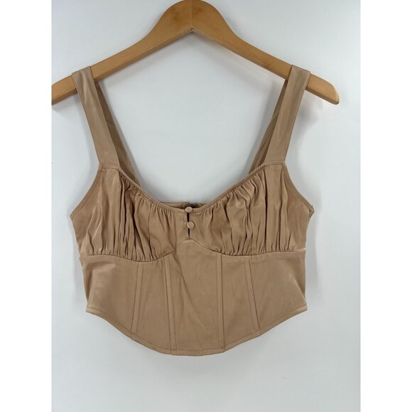 Zara Women M Tan Satin Ruched Corset Top Cropped Bustier Cami Lingerie Style - Picture 1 of 11